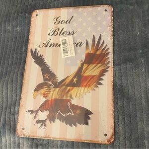 God Bless America Bald Eagle American Flag Metal Tin Sign Patriotic Wall Decor
